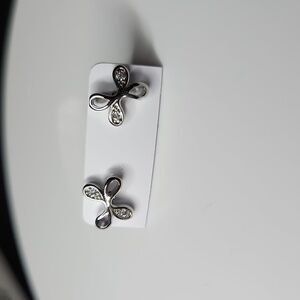 Bow Stud Earrings, White Gold Plated